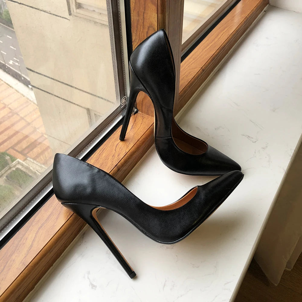 Tikicup Plus Size 40-48 Black Matte Unisex Pointy Toe Stiletto Pumps Sexy Crossdress Slip On 15cm High Heel Shoes for Wide Foot heels_stiletto