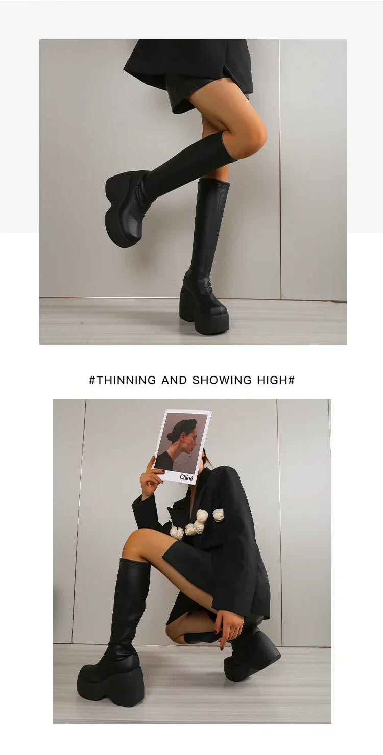 2024 Brand New Gothic Style Sexy Elegant Chunky Platform Women Ankle Boots Big Size 43 Walking Comfy Woman Shoes boots_platform