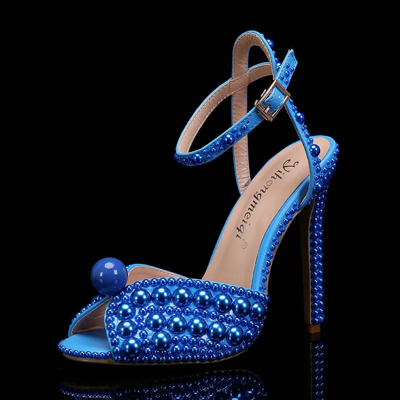2025 New High Heels Thick Heel Shallow Mouth Women's Pearl Sandals Wedding Shoes Bridesmaid Shoes heels_bridal