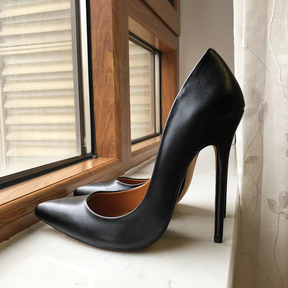 Tikicup Plus Size 40-48 Black Matte Unisex Pointy Toe Stiletto Pumps Sexy Crossdress Slip On 15cm High Heel Shoes for Wide Foot heels_stiletto