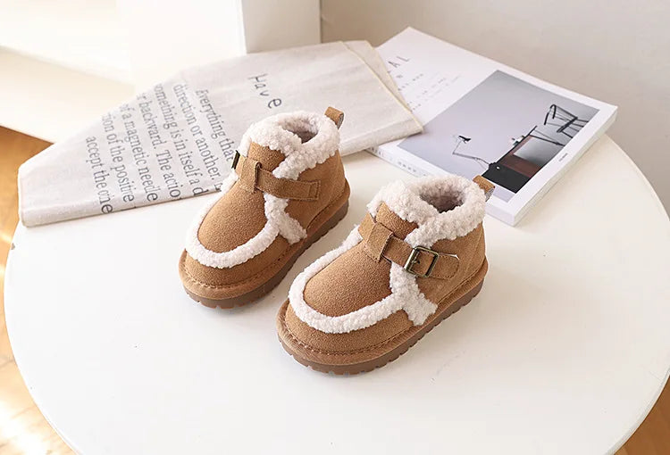 Children's Snow Boots For Girls Leather Warm Plush Fashion Non-slip Toddler Kids Boys Boots EU 21-30 kids_shoes