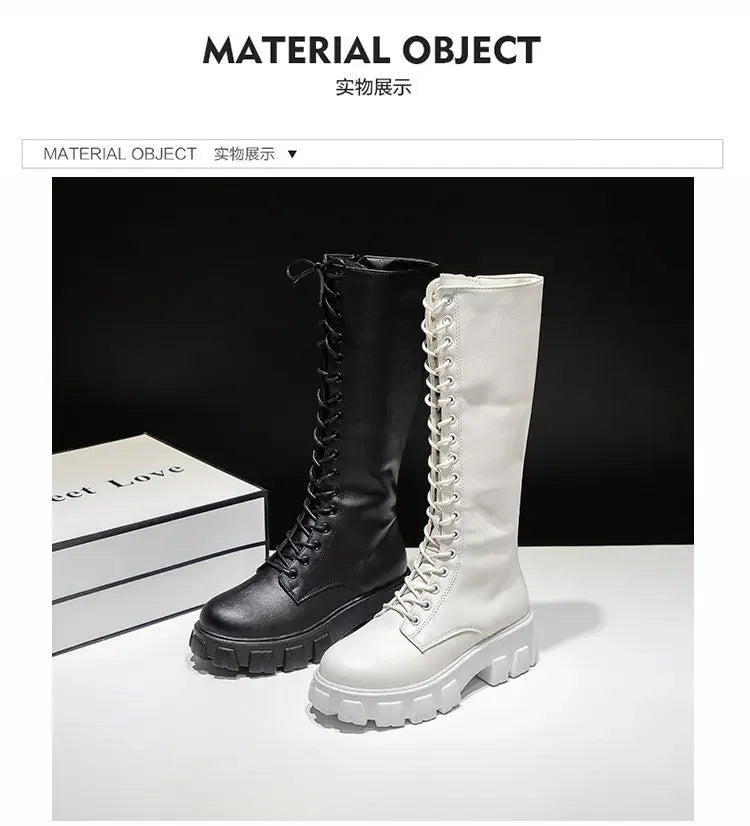 Women's Mid Calf Boots Padded Shoes Knee High Winter Sneakers Punk Style  Casual White Black  Platform Woman 2026 New boots_platform