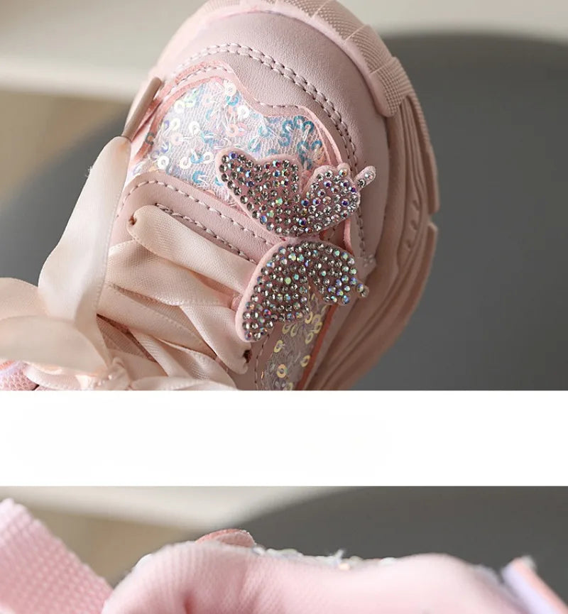 1-6Y New Girls' Sports Shoes Anti Slip Soft Sole Sequin Shinny Butterfly Cute Tennis Running Shoes Princess Shoes for Baby Girls kids_shoes