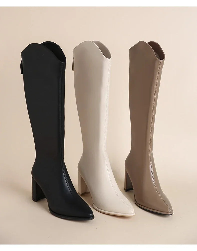 Plus Size 34-43 New Women Boots Zipper Thick High Heels Simple Thick High Heels Autumn Winter Boots Knee High Botas boots_highheel