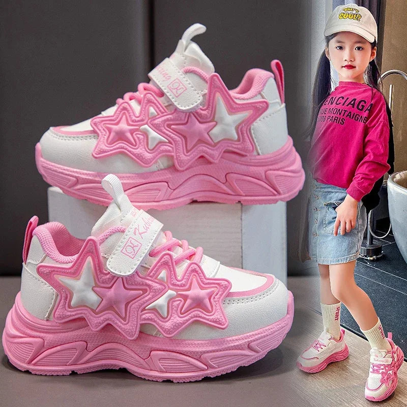 Children Casual Shoes for Girls Fashion Classic with Stars Girls Sports Running Sneakers Breathable PU + Rubber Anti-skid Soft kids_shoes