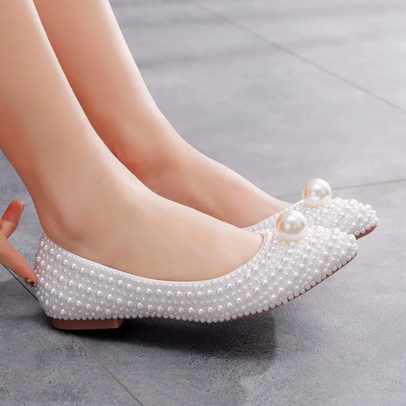 11cm Pearl Wedding Shoes Thin Heel Pointed Single Shoe Large Size Women's Shoes Bride Shoes Dinner Women's Pumps heels_bridal