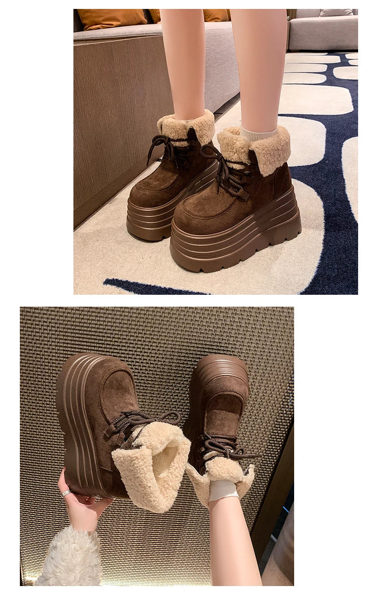 New Women Winter Warm Snow Boots 10CM High Platform Short Booties Designer Suede Leather Cotton Shoes Woman Ankle Botas Mujer boots_platform