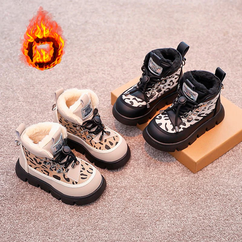 Leopard Fashion Snow Boots For Children Thick Warm Teenager Kid's Plush Boots Trend Fashion Boy's Girl's Warm Ankle Boots