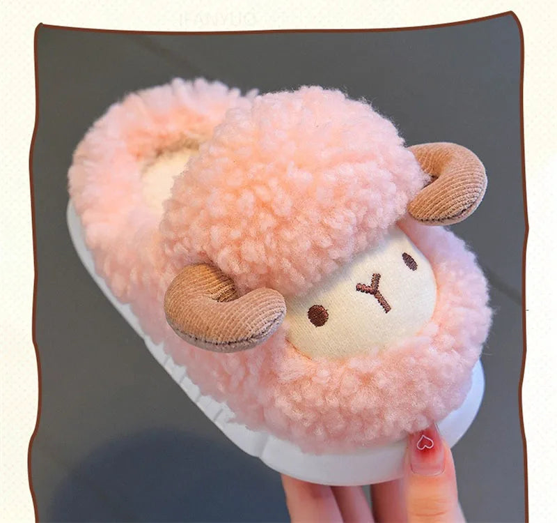 Winter Children Cotton Slippers Boys Girls Warm Anti Slip Home Slipper Fashion Cute Cartoon Alpaca Kids Parent-Child Plush Shoes kids_shoes