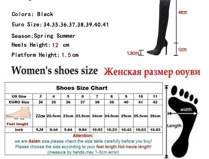 Design Crystal Rhinestone Stretch Fabric Sexy High Heels Sock Over-the-Knee Boots Pointed Toe Pole Dancing Women Shoes boots_highheel