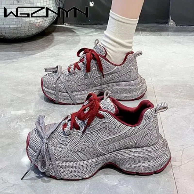 Designer Chunky Sneakers Women Bling Running Shoes Fashion Casual Genuine Leather Breathable Height Increased Flat Platform Shoe sneakers_platform