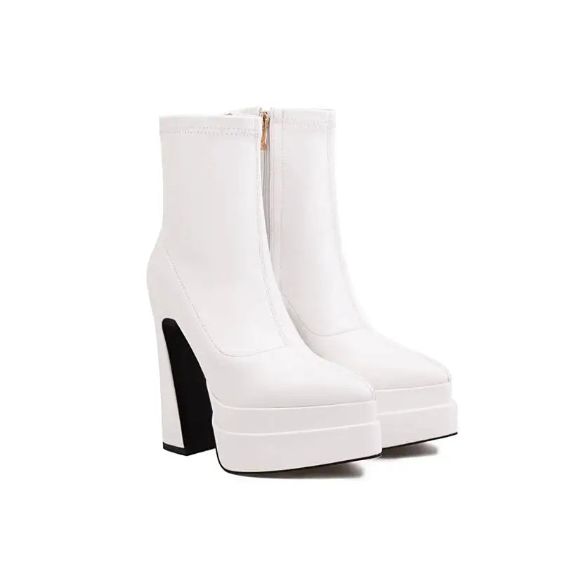 REAVE CAT Ladies Boots 15cm Shaft Stretchy Pointed Toe High Heel 6 inch Platform 5cm Big Size 46 Party boots_platform