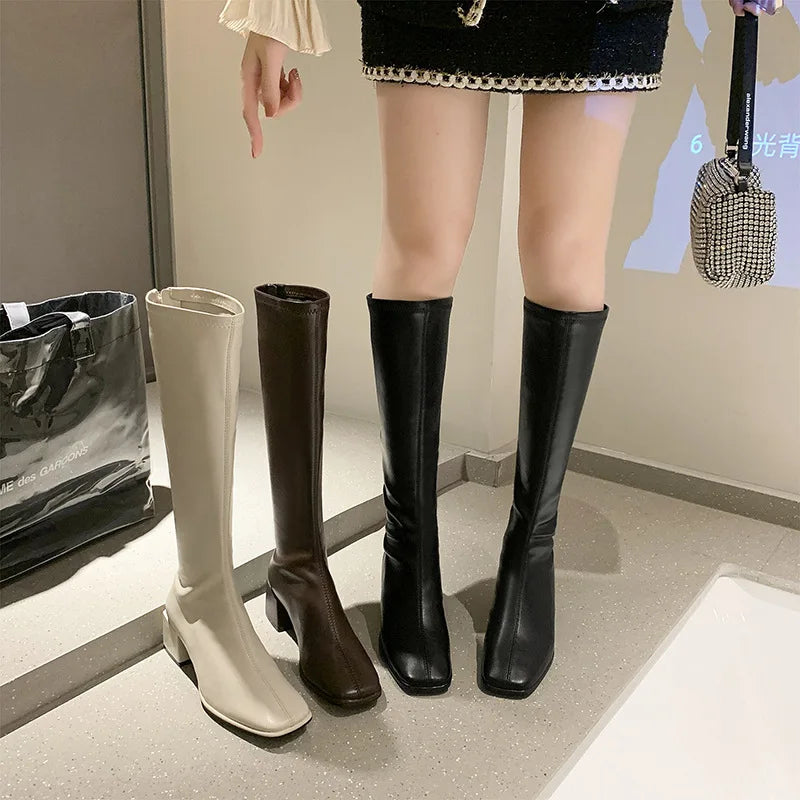 New Round Head Square with Simple Temperament of Winter Women's Boots Fashion Casual Slimming Thigh-high Fashion boots_highheel