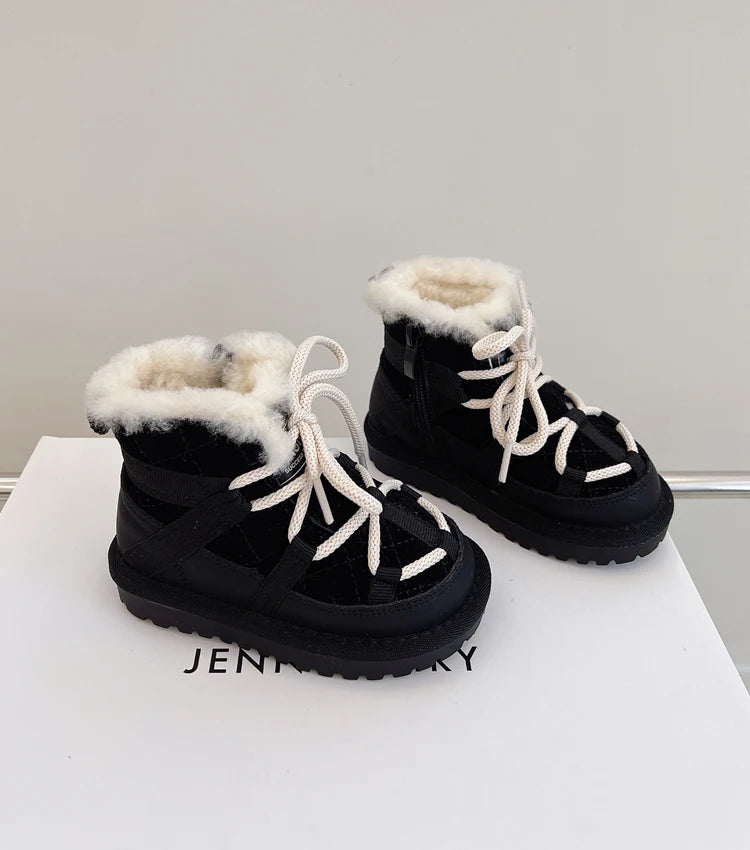 2025 New Winter Children Snow Boots Genuine Leather Warm Plush Toddler Boys Shoes Non-slip Fashion Baby Girls Boots 1-6 Years