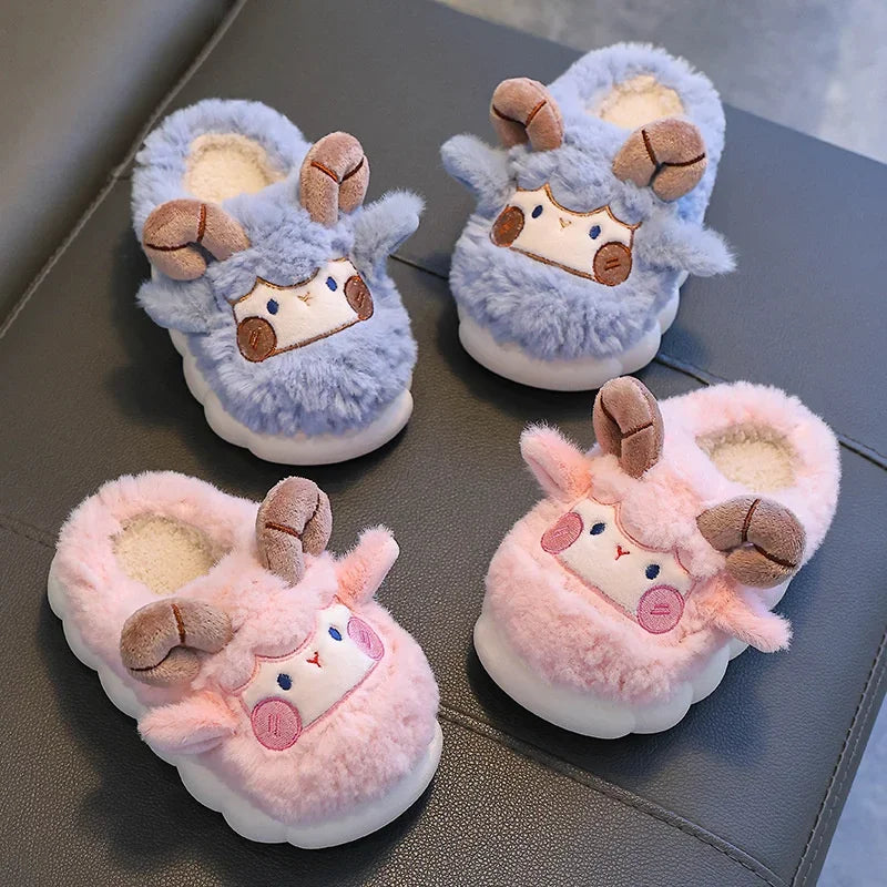 Cute Cartoon Winter Children Sheep Slippers Boys Girls Kid Indoor Anti Slip Warm Home Slippers Soft Comfortable Baby Plush Shoes kids_shoes