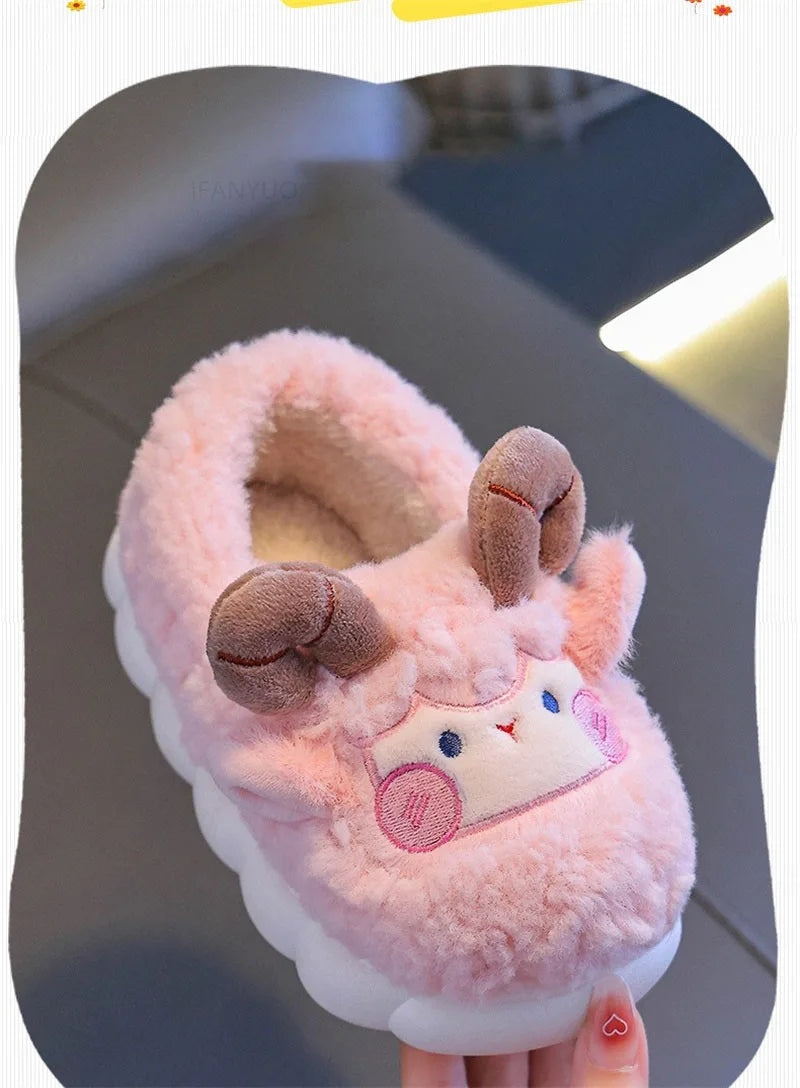 Cute Cartoon Winter Children Sheep Slippers Boys Girls Kid Indoor Anti Slip Warm Home Slippers Soft Comfortable Baby Plush Shoes kids_shoes
