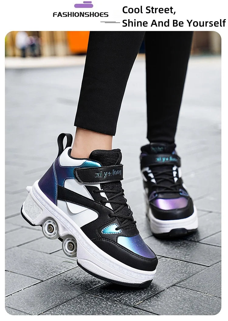 Girls Pink Roller Skate Shoes Sneakers With Wheels Children Rollerskates Fashion Outdoor Sports Shoes Girls Gifts kids_shoes