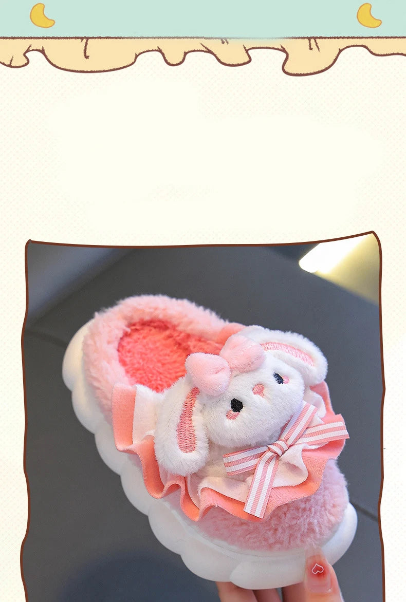 2024 New Winter Children's Cotton Slippers - Cute and Warm Fleece Rabbit Fur Baby's Home Cotton Slippers for Girls kids_shoes