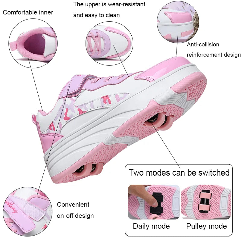 2025new Roller Skates Sneakers For Children Sports Shoes For Boys Retractable Skates With Removable Sheels Unisex kids_shoes