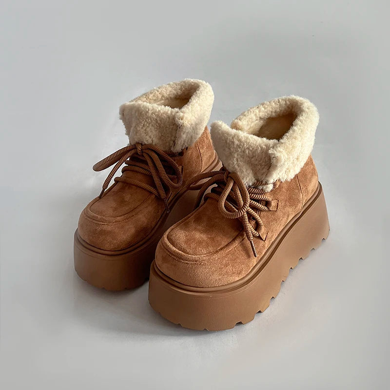 Winter Chunky Platform Heels Women Fur Snow Boots Keep Warm Height Increase Warm Cotton Short Booties Shoes Zapatos Mujer boots_platform