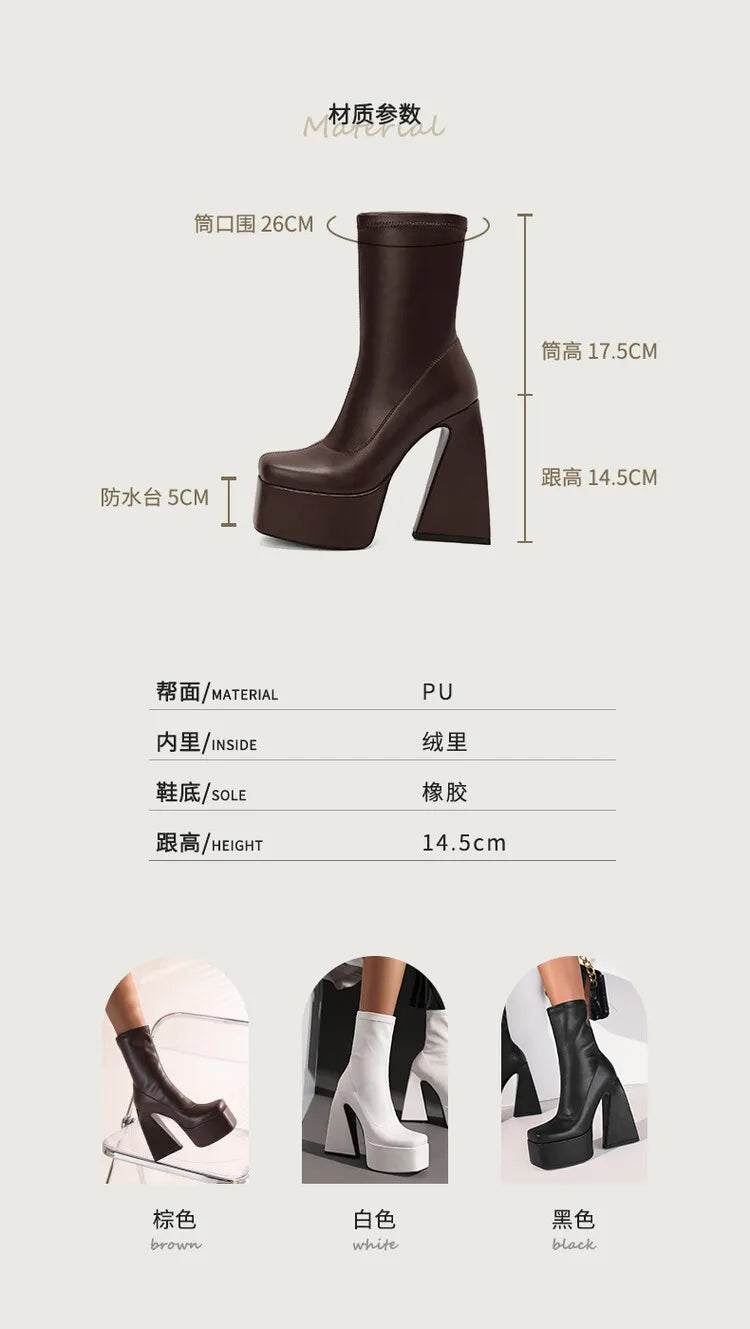 Stretch Punk Style Gothic Chunky Platform Ankle Boots for Women Autumn Winter Shoes Ladies Strange High Heels Boots Booties boots_platform