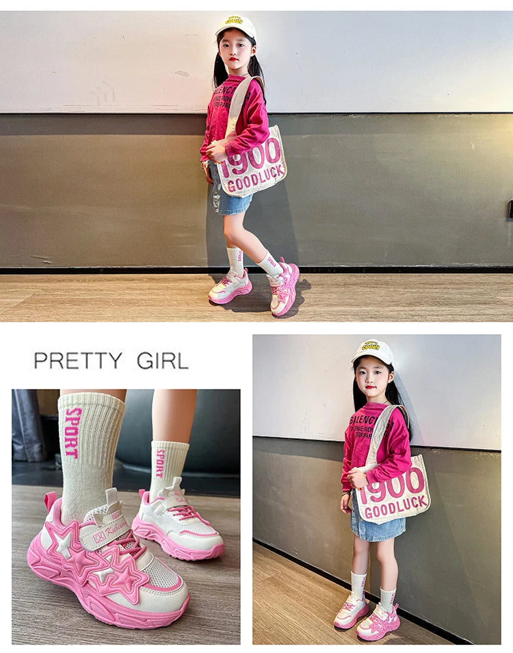 Children Casual Shoes for Girls Fashion Classic with Stars Girls Sports Running Sneakers Breathable PU + Rubber Anti-skid Soft kids_shoes
