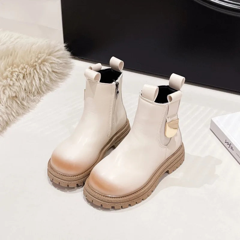 Children Leather Boots Round Toes Versatile Kids Short Boots Korean Style 2025 Autumn New Girls Ankle Boots Soft Bottom Non-slip