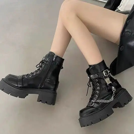 No Slip Soft Bottom Motorcycle Boots for Women Ankle Boots Outdoor Soft Bottom Women Platform Boots Botas Altas Plataforma Mujer boots_platform