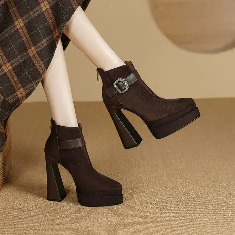 Crystal Platform Pointed Toe Women Ankle Boots Super High Heels Shoes 2025 Trend Luxury Brand Chunky Chelsea Snow Botas Pumps boots_platform