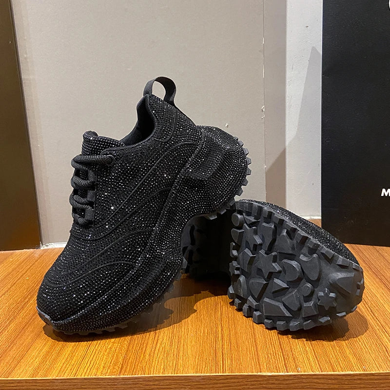 Women's Rhinestone Shoes Luxury Rhinestones Platform Sneakers Outdoor Anti slip Running Shoes 7cm Thick-soled Casual Shoes sneakers_platform