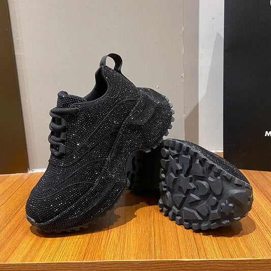 Women's Rhinestone Shoes Luxury Rhinestones Platform Sneakers Outdoor Anti slip Running Shoes 7cm Thick-soled Casual Shoes sneakers_platform