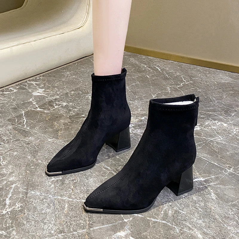 Winter Women Thick Heel Ankle Boots Fashion Pointed Toe Mordern Short Booties Street Style Party Stripper Female Shoes boots_highheel