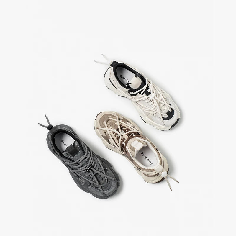 BEAUTODAY Chunky Sneakers Women Mesh Mixed Color Lace Up Trend Autumn Casual Sports Running Thick Heel Shoes Female 29A08 sneakers_platform