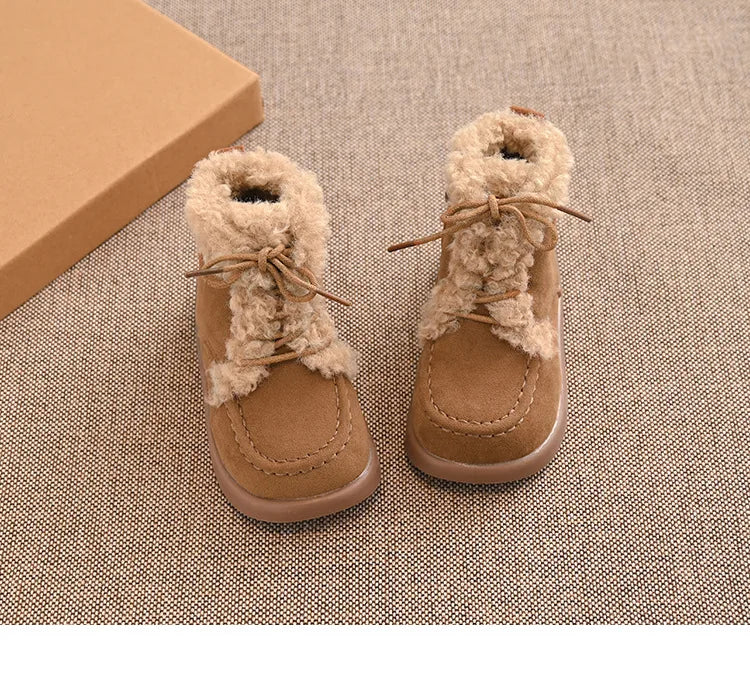 Children Thick Sole Suede Snow Boots Girls Casual Warm Anti-slip Winter Cotton Shoes Casual Outdoor Fashion Flat Footwear H11103