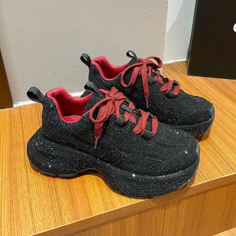 Luxury Full Diamond Thick soled Sneakers Designer Anti slip Running Shoes Women's Fashion Tennis ShoesHigh Quality Casual Shoes sneakers_platform