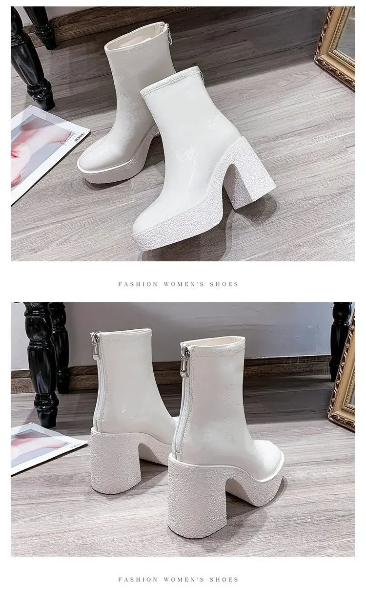 2025 New Platform Women Ankle Boots Leather Fashion High Heels Shoes Trend Designer Classic Chunky Pumps Goth Winter Botas Mujer boots_platform