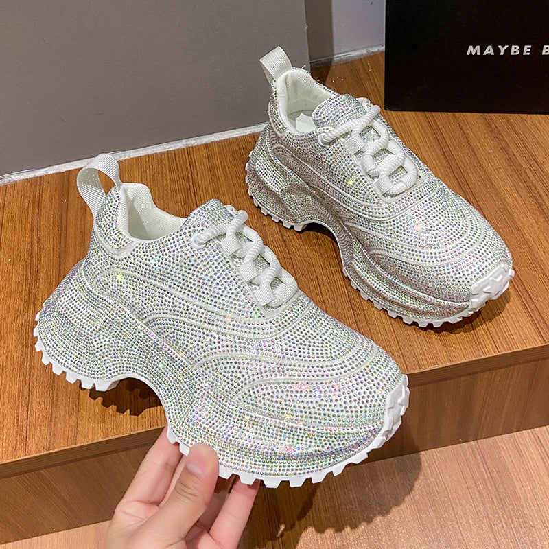 Women's Rhinestone Shoes Luxury Rhinestones Platform Sneakers Outdoor Anti slip Running Shoes 7cm Thick-soled Casual Shoes sneakers_platform