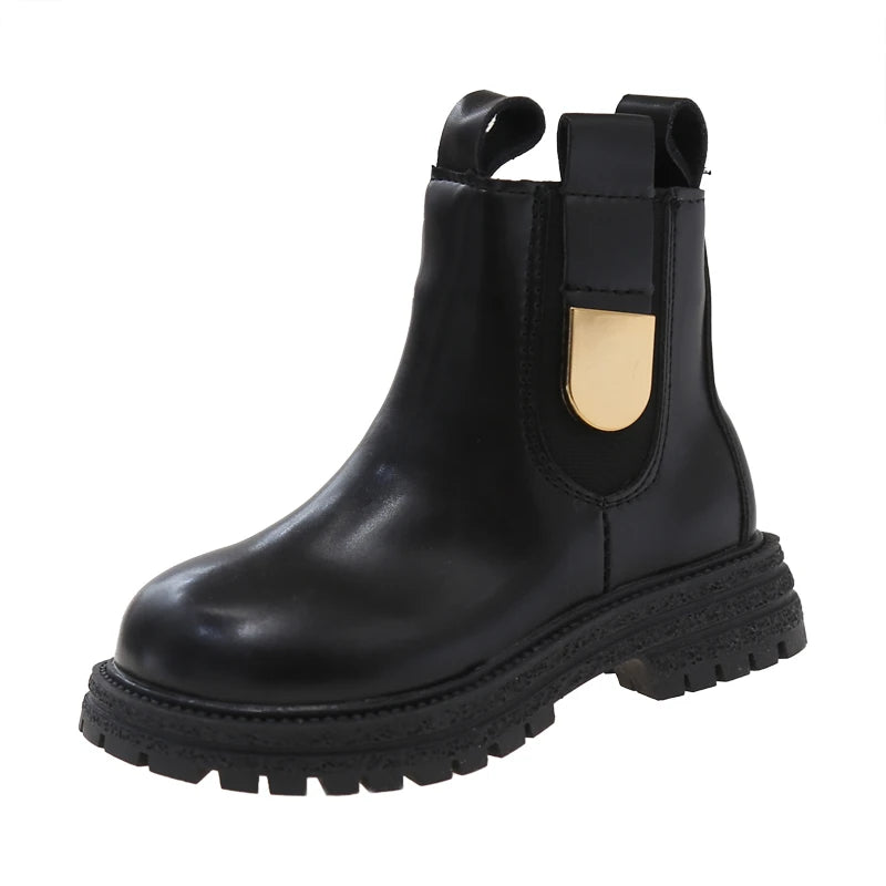 Children Leather Boots Round Toes Versatile Kids Short Boots Korean Style 2025 Autumn New Girls Ankle Boots Soft Bottom Non-slip