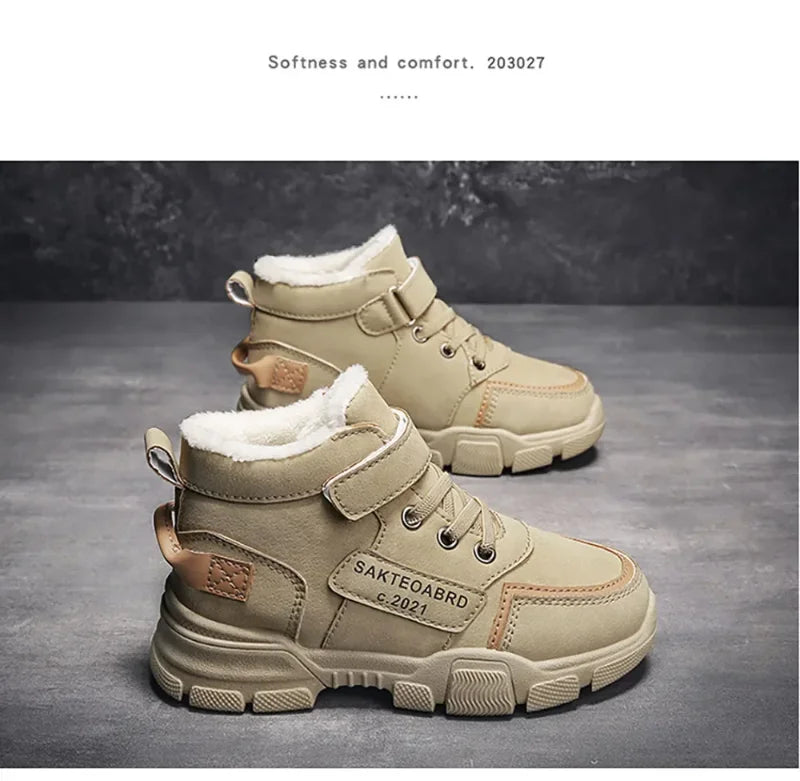 Winter Children's Boots Boys Plus Cashmere Thicken Warm Snow Boots Girls Non-slip Outdoor Boots Student Shoes Hiking Shoes kids_shoes