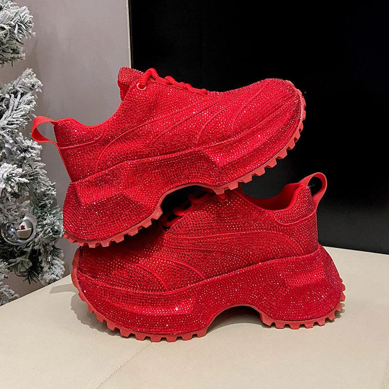 Women's Rhinestone Shoes Luxury Rhinestones Platform Sneakers Outdoor Anti slip Running Shoes 7cm Thick-soled Casual Shoes sneakers_platform
