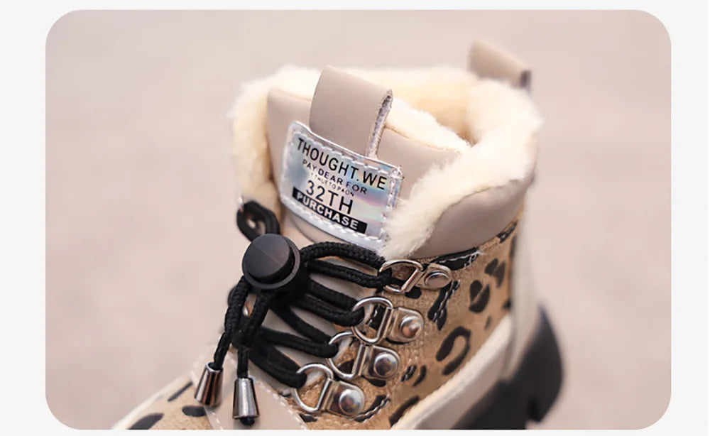 Leopard Fashion Snow Boots For Children Thick Warm Teenager Kid's Plush Boots Trend Fashion Boy's Girl's Warm Ankle Boots