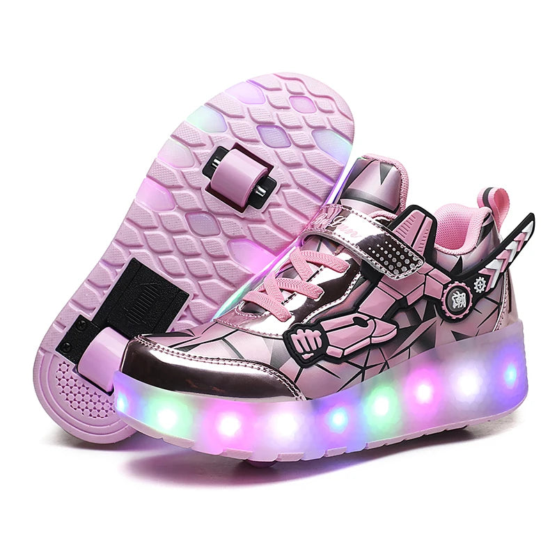 Girls Pink Roller Skate Shoes Sneakers With Wheels Children Rollerskates Fashion Outdoor Sports Shoes Girls Gifts kids_shoes