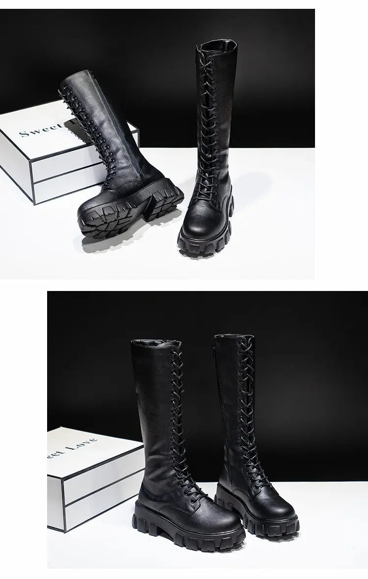 Women's Mid Calf Boots Padded Shoes Knee High Winter Sneakers Punk Style  Casual White Black  Platform Woman 2026 New boots_platform
