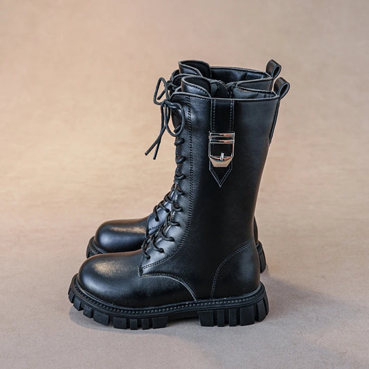 Elegant Zipper Baby Girl Casual Fashion Boots Autumn/winter Round Toe Warm Thick Sole Lace Comfortable Children's Midsole Boots kids_shoes