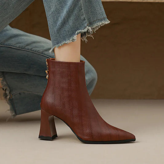 NEW Autumn Women Boots Pointed Toe Chunky Heel Boots Genuine Leather Shoes for Women Concise Ankle Boots High Heel Female boots_highheel