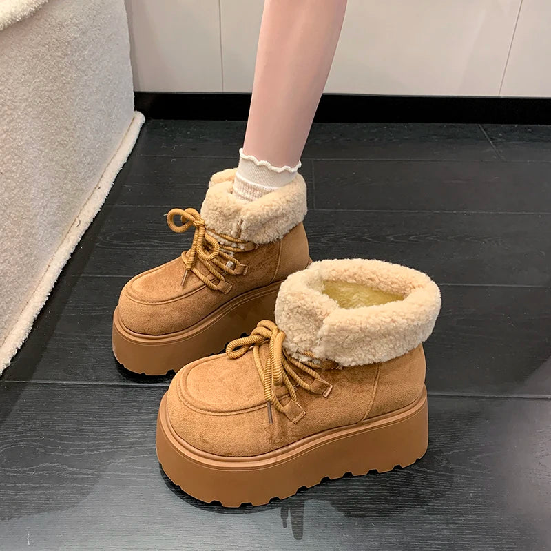 Winter Chunky Platform Heels Women Fur Snow Boots Keep Warm Height Increase Warm Cotton Short Booties Shoes Zapatos Mujer boots_platform