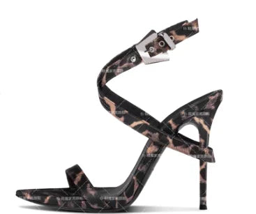 European and American new 12cm pointed thin heel high-heeled shoes with a buckle and exposed toes sexy fashion plus size sandals heels_stiletto