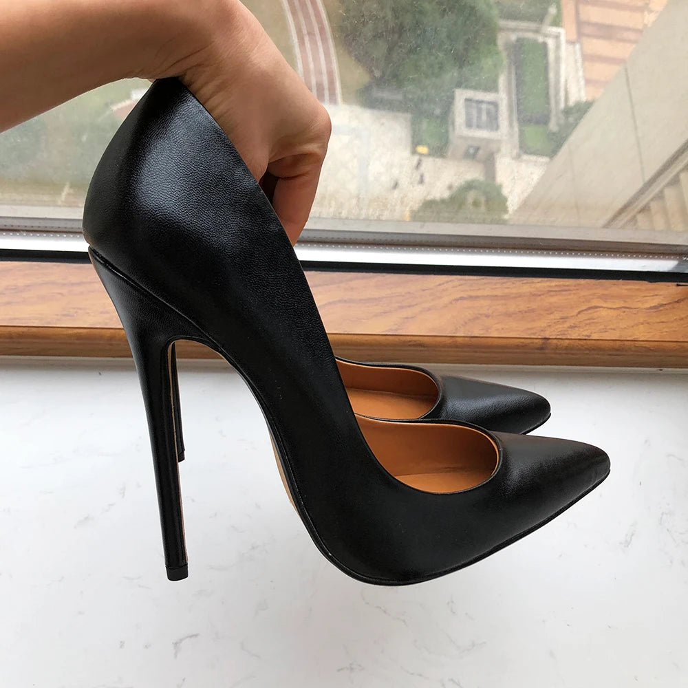 Tikicup Plus Size 40-48 Black Matte Unisex Pointy Toe Stiletto Pumps Sexy Crossdress Slip On 15cm High Heel Shoes for Wide Foot heels_stiletto