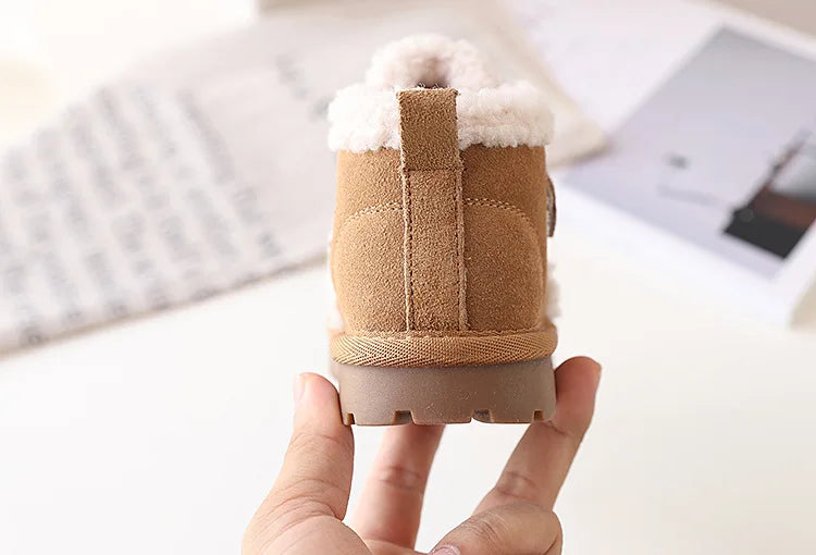 Children's Snow Boots For Girls Leather Warm Plush Fashion Non-slip Toddler Kids Boys Boots EU 21-30 kids_shoes