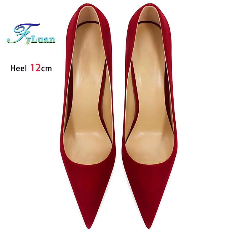 Wine Red High Heels 12cm 10cm 8cm Women Shoes Thin Heels Pointed Head Ladies Pumps Shallow Mouth Stiletto Party Large Size Shoes heels_stiletto